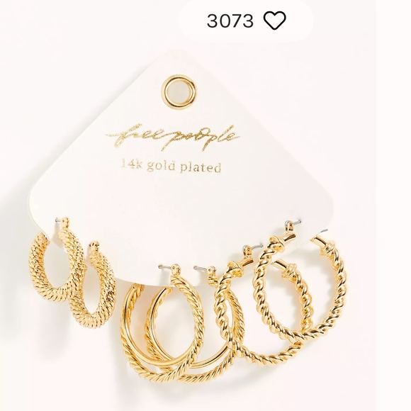 Free People Jewelry - Free People 14k Gold Plated Hoop Earring Set of 3 Unique Twisted Styles